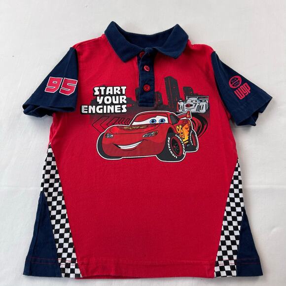 Disney Pixar Cars Polo Racing Shirt boys  size 3 Red Blue - Picture 1 of 4